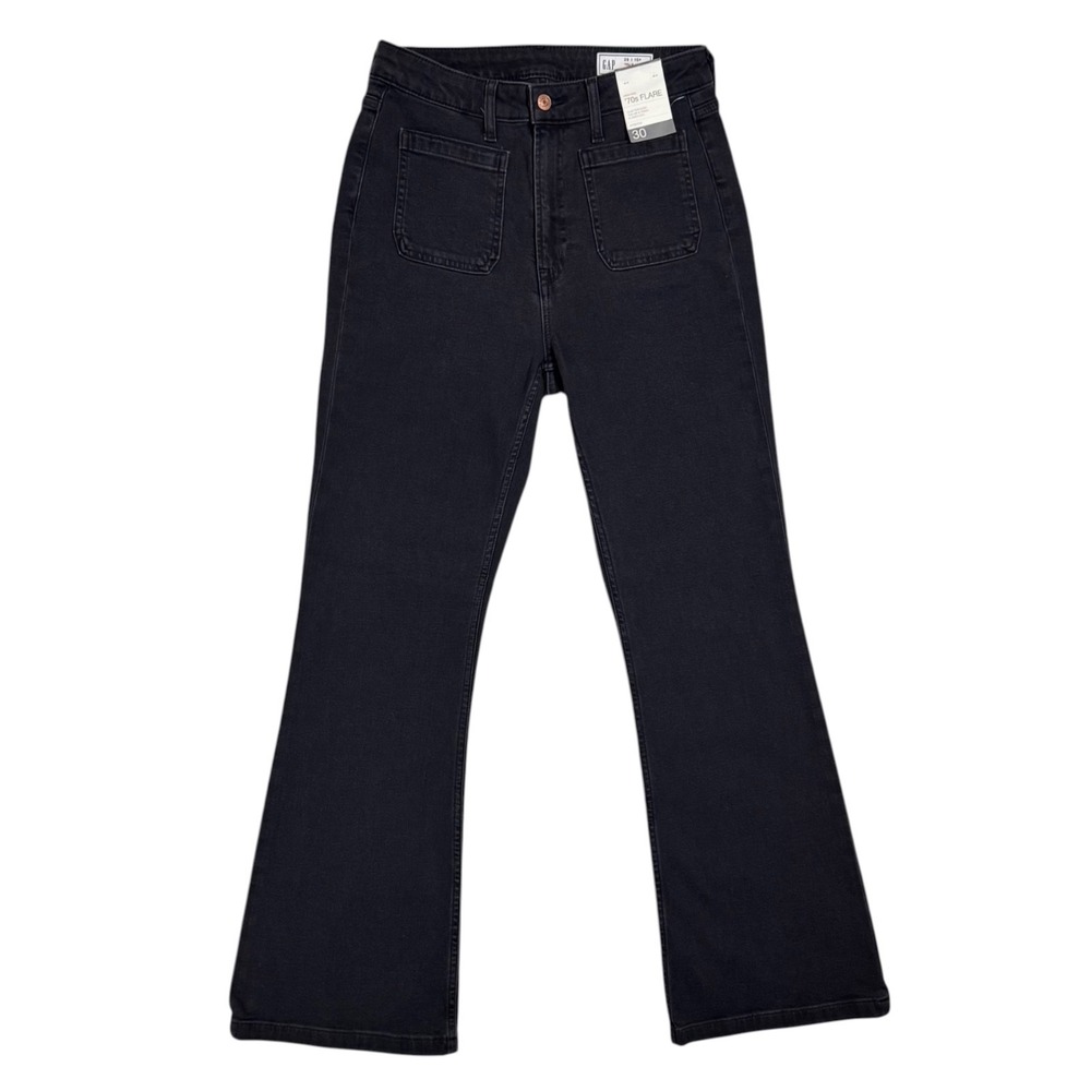 NWT GAP High Rise 70s Flare Jeans Curvy‎ Size 30 10 Black Retro Patch Pockets